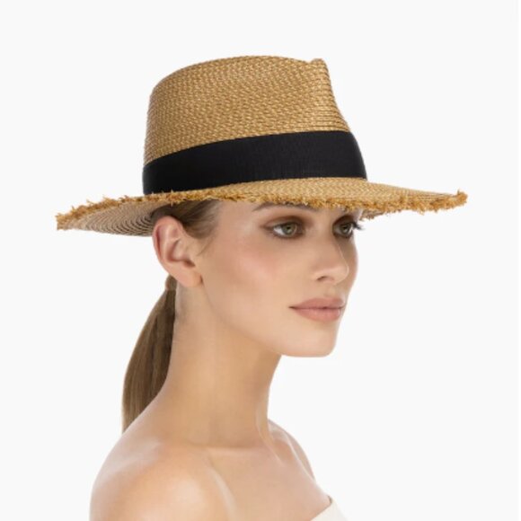 NWT Eric Javits Fringe Pinch Straw Fedora Hat Packable Women’s - Picture 3 of 9